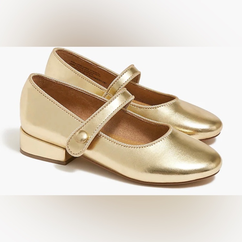 J. Crew Girl’s Gold Metallic Low Heel Mary Jane’s Dress Ballet Shoes 11